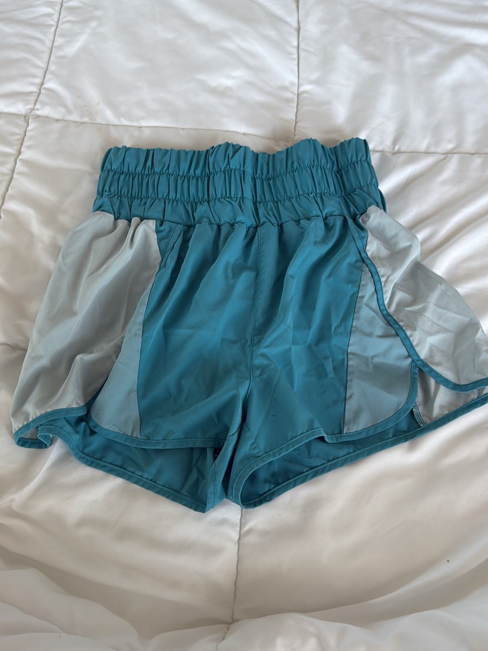 Women's Teal Athletic Shorts with Light Gray Side Panels